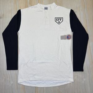 NEW Ebbets Field Flannels Fungo Black Sleeve Logo Henley Shirt MD Cream Black